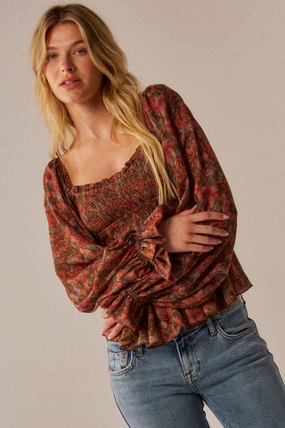 Autumn Romance Smocked Top-Blouse-Promesa USA-Summit Lane Boutique, Women's Apparel and Gifts located in Grand Rapids, MI