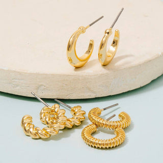 Secret Box Gold Dipped 3 Pair Hoop Earrings Set