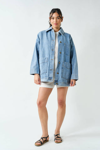 Boxy-Cut Denim Jacket-Jackets-Mono B-Summit Lane Boutique, Women's Apparel and Gifts located in Grand Rapids, MI