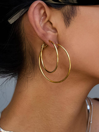 Eska 18K Gold Non-Tarnish Classic Thin Hoop Earring-Earrings-Flânerie by MAIQ-Summit Lane Boutique, Women's Apparel and Gifts located in Grand Rapids, MI