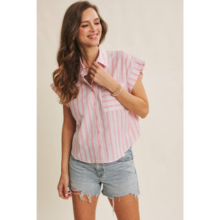Millie Stripe Button Down-Short Sleeves-in february-Summit Lane Boutique, Women's Apparel and Gifts located in Grand Rapids, MI