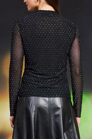 Zara Embellished Mesh Mock Neck Top-Long Sleeves-SKIES ARE BLUE-Summit Lane Boutique, Women's Apparel and Gifts located in Grand Rapids, MI