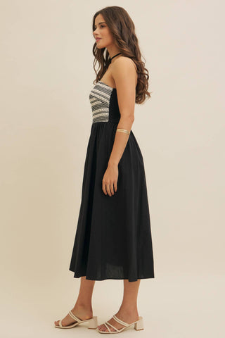 Avenue Mixed Media Strapless Dress-Dresses-in february-Summit Lane Boutique, Women's Apparel and Gifts located in Grand Rapids, MI