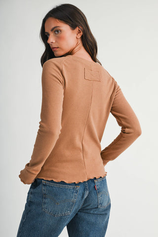 Leah Lettuce Edge Thermal Top-Long Sleeve Shirt-AEMI + CO-Summit Lane Boutique, Women's Apparel and Gifts located in Grand Rapids, MI