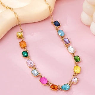 Multicolor Gemstone Link Necklace | 80N92824-JOSSLYN by wall to wall-Summit Lane Boutique, Women's Apparel and Gifts located in Grand Rapids, MI