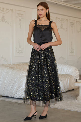 Lillian Gold Star Mesh Skirt-Skirts-SKIES ARE BLUE-Summit Lane Boutique, Women's Apparel and Gifts located in Grand Rapids, MI