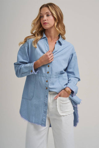 The Blue Skies Striped Denim Shirt-BON-Summit Lane Boutique, Women's Apparel and Gifts located in Grand Rapids, MI