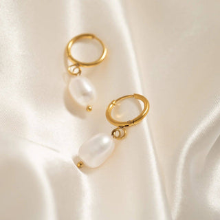 18K Gold PVD Freshwater Pearl Huggie Earrings-Earrings-WJW-Summit Lane Boutique, Women's Apparel and Gifts located in Grand Rapids, MI