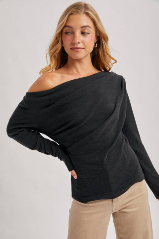Denise Off Shoulder Top-Long Sleeves-Bluivy-Summit Lane Boutique, Women's Apparel and Gifts located in Grand Rapids, MI