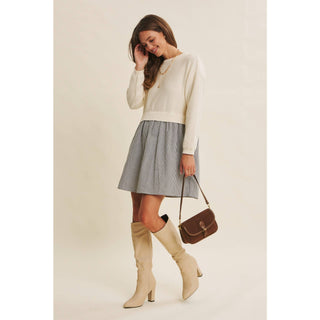 EASY COFFEE DATE BACK RIBBON TWOFER MINI SWEATER DRESS