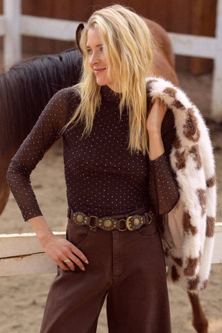 Zara Embellished Mesh Mock Neck Top-Long Sleeves-SKIES ARE BLUE-Summit Lane Boutique, Women's Apparel and Gifts located in Grand Rapids, MI