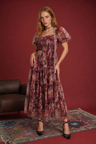 The Rosalie Floral Midi Dress-Dresses-Blu Pepper-Summit Lane Boutique, Women's Apparel and Gifts located in Grand Rapids, MI