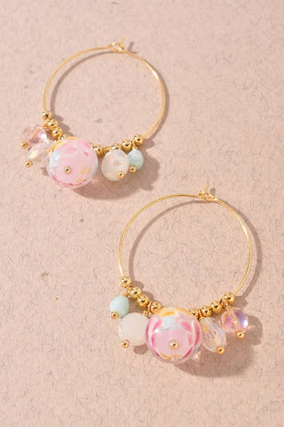 Pastel Beaded Charm Hoop Earrings-Earrings-Merveille-Summit Lane Boutique, Women's Apparel and Gifts located in Grand Rapids, MI