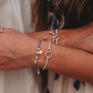 "Sisters" Gold & Pearl Shareable Hair Tie Bracelet Set-Bracelets-K'lani hair tie bracelets-Summit Lane Boutique, Women's Apparel and Gifts located in Grand Rapids, MI