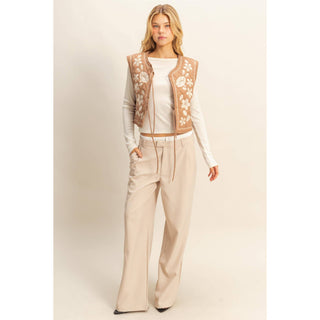 Floral Embroidered Quilted Vest with Tie Front-Vest-HYFVE-Summit Lane Boutique, Women's Apparel and Gifts located in Grand Rapids, MI