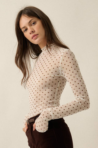 Dotted Mesh Mock Neck Top-Long Sleeves-Promesa USA-Summit Lane Boutique, Women's Apparel and Gifts located in Grand Rapids, MI
