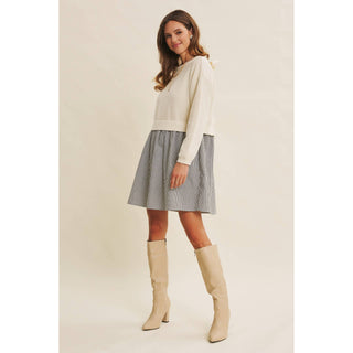EASY COFFEE DATE BACK RIBBON TWOFER MINI SWEATER DRESS