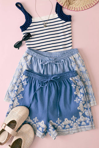 Izzy Embroidered Shorts-Shorts-VERY J-Summit Lane Boutique, Women's Apparel and Gifts located in Grand Rapids, MI