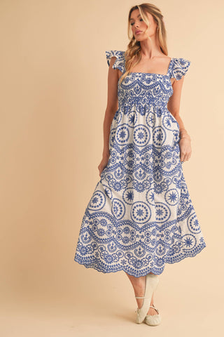 Santorini Sprtiz Midi Dress-Dresses-AEMI + CO-Summit Lane Boutique, Women's Apparel and Gifts located in Grand Rapids, MI
