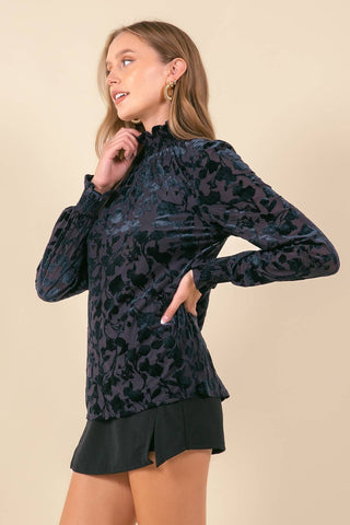 Alilie Smocked Mock Neck Long Sleeve-Blouse-Doe and Rae-Summit Lane Boutique, Women's Apparel and Gifts located in Grand Rapids, MI