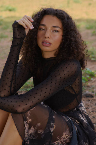 Dotted Mesh Mock Neck Top-Long Sleeves-Promesa USA-Summit Lane Boutique, Women's Apparel and Gifts located in Grand Rapids, MI