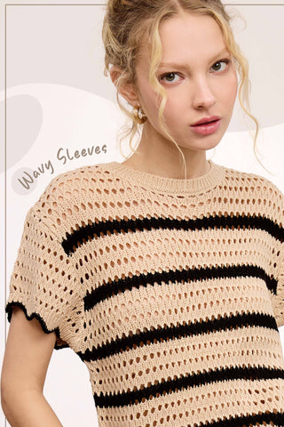 Lindsay Scalloped Edge Short Sleeve Sweater-Short Sleeves-La Miel-Summit Lane Boutique, Women's Apparel and Gifts located in Grand Rapids, MI