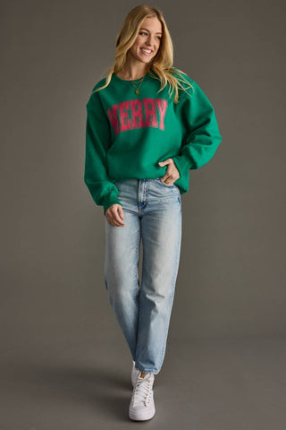 Green Merry Sweatshirt-Sweatshirt-Panache Apparel Co.-Summit Lane Boutique, Women's Apparel and Gifts located in Grand Rapids, MI