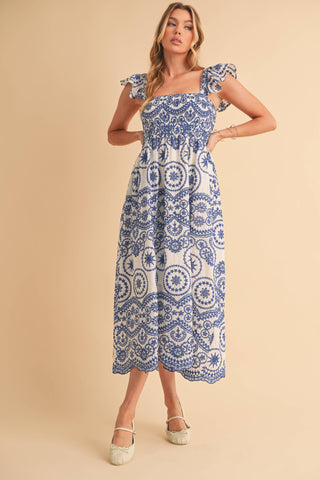 Santorini Sprtiz Midi Dress-Dresses-AEMI + CO-Summit Lane Boutique, Women's Apparel and Gifts located in Grand Rapids, MI