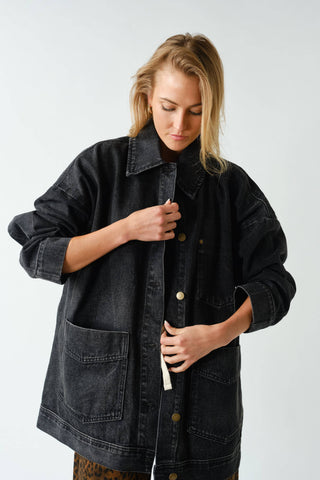 Boxy-Cut Denim Jacket-Jackets-Mono B-Summit Lane Boutique, Women's Apparel and Gifts located in Grand Rapids, MI