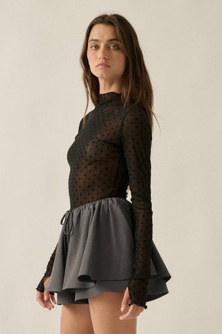 Dotted Mesh Mock Neck Top-Long Sleeves-Promesa USA-Summit Lane Boutique, Women's Apparel and Gifts located in Grand Rapids, MI