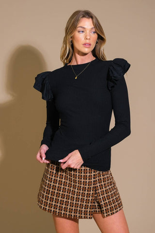 Ruffle Shoulder Top-Long Sleeves-FLYING TOMATO-Summit Lane Boutique, Women's Apparel and Gifts located in Grand Rapids, MI