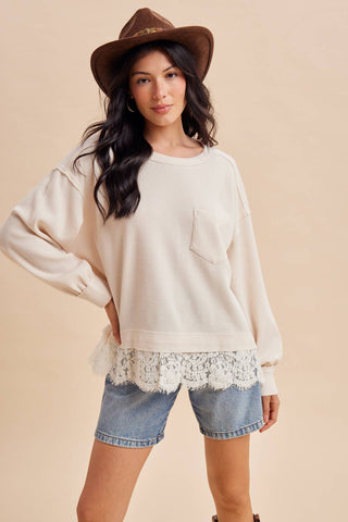 The Hallie Lace Trim Top-Long Sleeves-In Loom-Summit Lane Boutique, Women's Apparel and Gifts located in Grand Rapids, MI