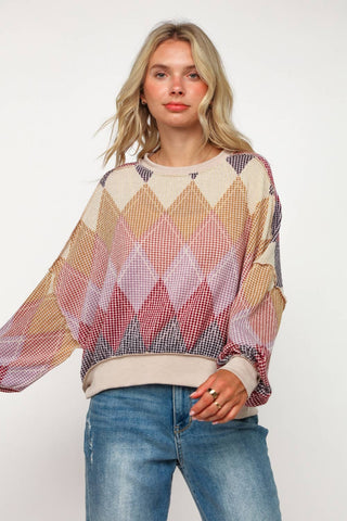 Reese Argyle Sweater-Long Sleeves-Kori America-Summit Lane Boutique, Women's Apparel and Gifts located in Grand Rapids, MI