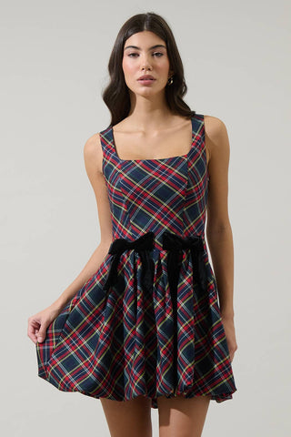 Seliora Plaid Bow Mini Dress-Dresses-Sugarlips-Summit Lane Boutique, Women's Apparel and Gifts located in Grand Rapids, MI