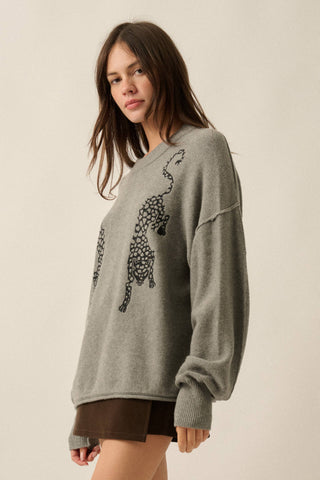 Embroidered Leopards Solid Knit Exposed-Seam Sweater-Sweater-Promesa USA-Summit Lane Boutique, Women's Apparel and Gifts located in Grand Rapids, MI