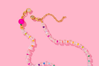 Beaded Necklace - Pink + Multi-Color w/Dangle Heart - Lottie-Necklaces-Taylor Elliott Designs-Summit Lane Boutique, Women's Apparel and Gifts located in Grand Rapids, MI