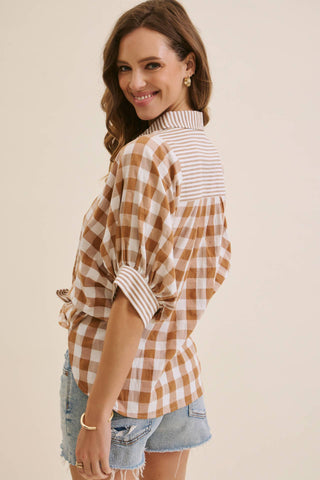 Ellie Gingham Shirt-Short Sleeves-in february-Summit Lane Boutique, Women's Apparel and Gifts located in Grand Rapids, MI