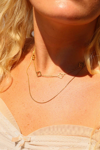 18K Gold PVD Stainless Steel Layered Clover Charm Necklace-WJW-Summit Lane Boutique, Women's Apparel and Gifts located in Grand Rapids, MI