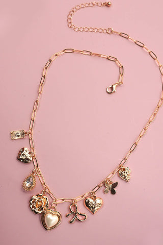 CHARM NECKLACE-BOW HEART RHINESTONE FLOWER-Necklaces-JOSSLYN by wall to wall-Summit Lane Boutique, Women's Apparel and Gifts located in Grand Rapids, MI