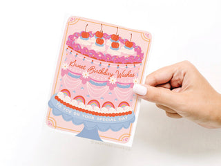 Sweet Birthday Wishes Retro Cake Greeting Card-Greeting Cards-Easyhand Goods – formerly Onderkast-Summit Lane Boutique, Women's Apparel and Gifts located in Grand Rapids, MI