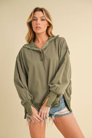 Tamika Oversized Henley Pullover-sweatshirt-AEMI + CO-Summit Lane Boutique, Women's Apparel and Gifts located in Grand Rapids, MI