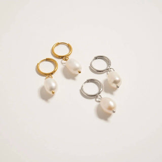 18K Gold PVD Freshwater Pearl Huggie Earrings-Earrings-WJW-Summit Lane Boutique, Women's Apparel and Gifts located in Grand Rapids, MI