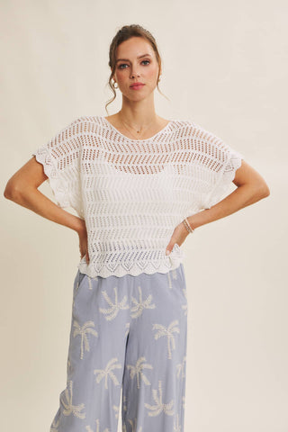 Kendra Open Weave Top-Short Sleeves-in february-Summit Lane Boutique, Women's Apparel and Gifts located in Grand Rapids, MI