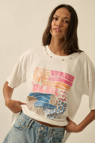 Soleil Beach Distressed Oversize Graphic Tee-Promesa USA-Summit Lane Boutique, Women's Apparel and Gifts located in Grand Rapids, MI