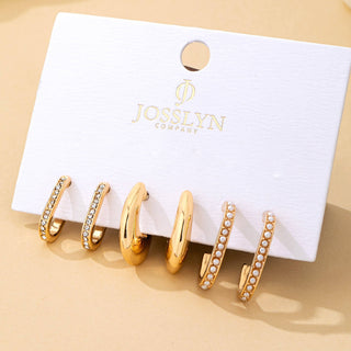 Rhinestone Pearl Huggie Hoop Trio Earrings-Earrings-JOSSLYN by wall to wall-Summit Lane Boutique, Women's Apparel and Gifts located in Grand Rapids, MI