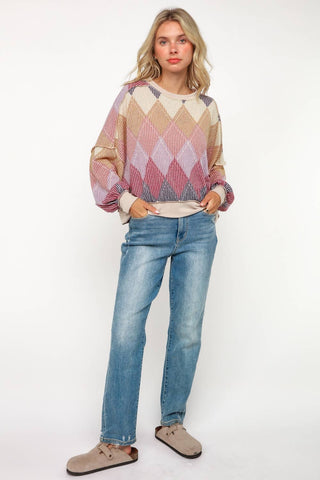 Reese Argyle Sweater-Long Sleeves-Kori America-Summit Lane Boutique, Women's Apparel and Gifts located in Grand Rapids, MI