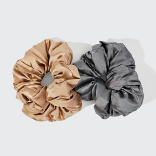 Satin Sleep Pillow Scrunchies - Charcoal/Gold-Hair Accessories-KITSCH-Summit Lane Boutique, Women's Apparel and Gifts located in Grand Rapids, MI
