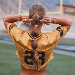 "Game Day" Purple & Yellow Hair Tie Bracelets-Bracelets-K'lani hair tie bracelets-Summit Lane Boutique, Women's Apparel and Gifts located in Grand Rapids, MI