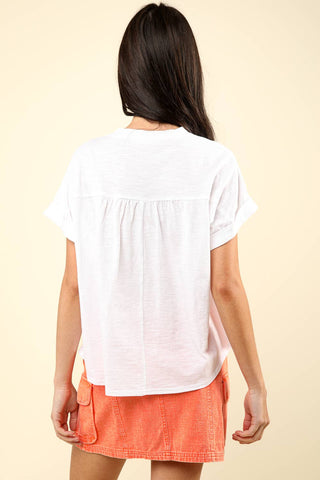 Split Neck Washed Knit Top-Short Sleeves-VERY J-Summit Lane Boutique, Women's Apparel and Gifts located in Grand Rapids, MI