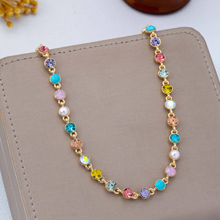 Multi Color Crystal & Pearl Tennis-Style Necklace | 80N93257-JOSSLYN by wall to wall-Summit Lane Boutique, Women's Apparel and Gifts located in Grand Rapids, MI